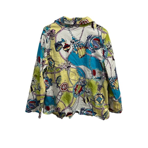 Simonton Says Multicolor Nautical Print Button Down Shirt Size L Stretchy - Picture 2 of 10